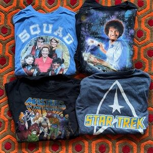MAKE OFFER Lot of 4 Men's Med Graphic T-shirts Bob Ross Star Trek He-Man Facts